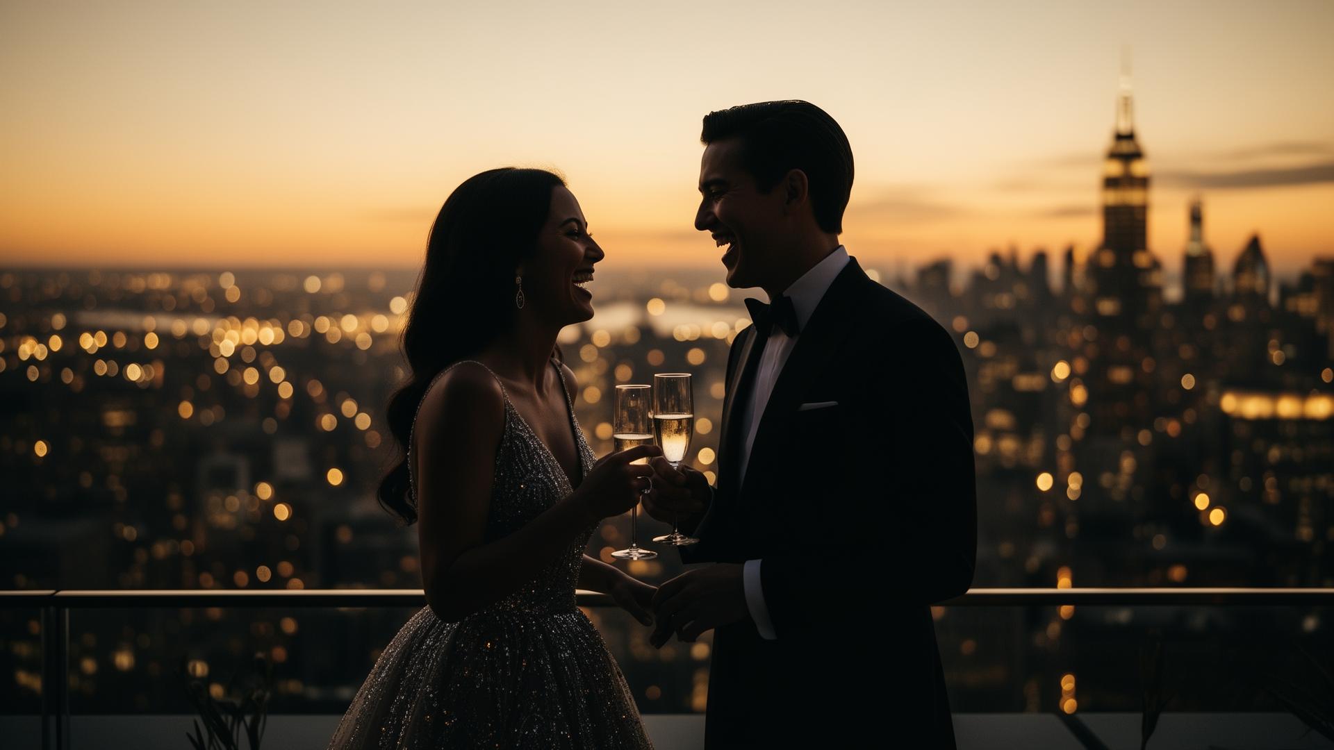 Elegant couple on rooftop terrace
